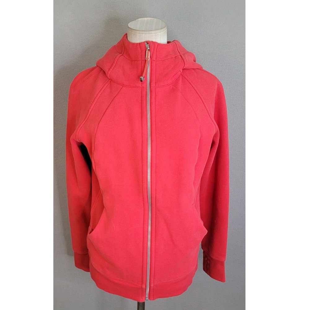 Lululemon Scuba Full Zip Hoodie 10 Pink Red Cotton Fleece Jacket Womens Active